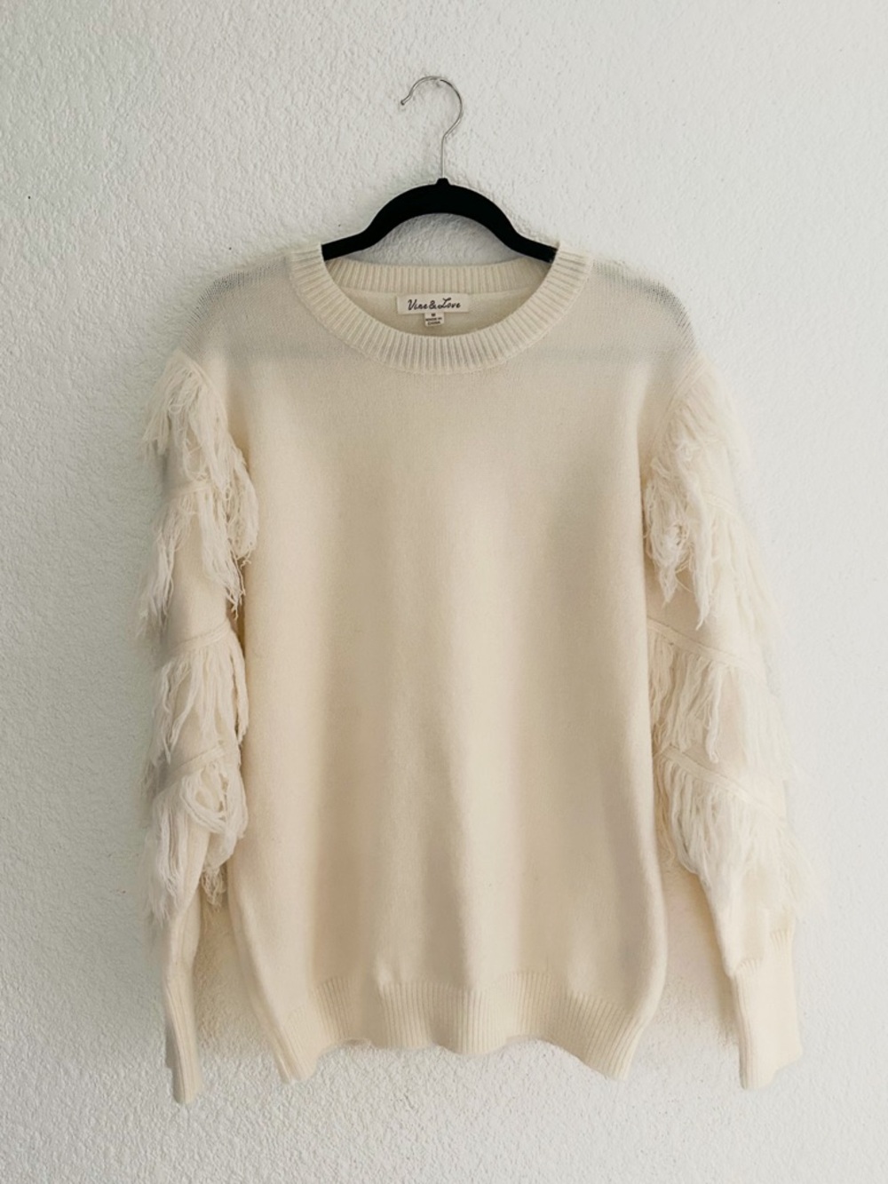 Vine & Love Cream Feather-Trim Crewneck Sweater